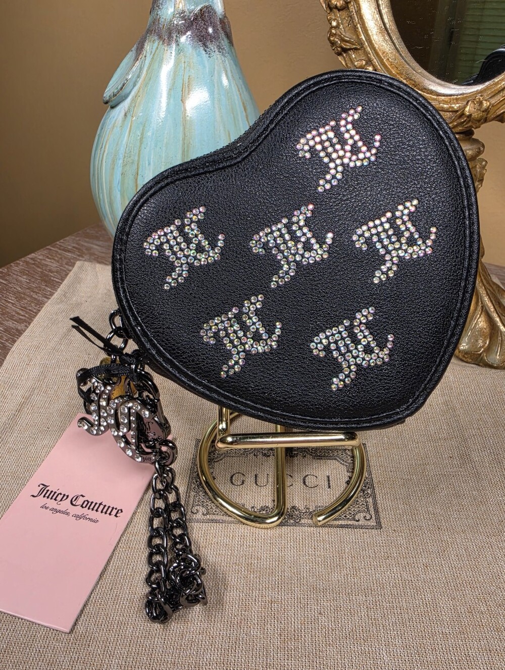 Juicy Couture Taking The Lead Heart-Shaped Rhinestone Logo Wristlet NWT!